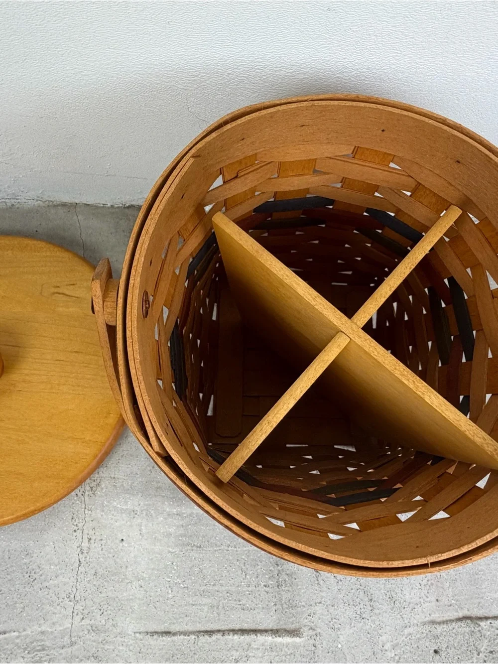 Vintage 1994 Longaberger Basket Wood Lid Divided Insert Handwoven Ohio USA